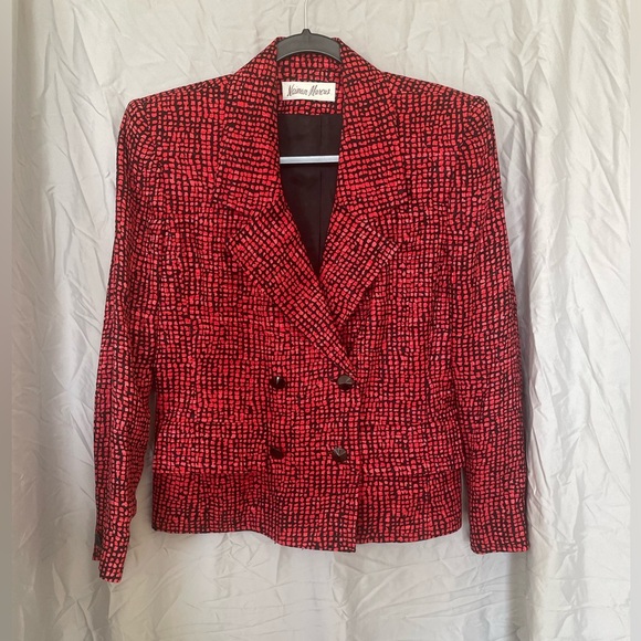 Vintage Nieman Marcus red and black 3 piece 100% silk skirt set | 4 - Picture 10 of 16